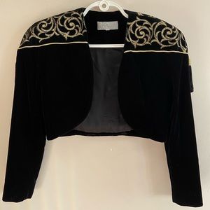 Black velvet short jacket with gold detailing